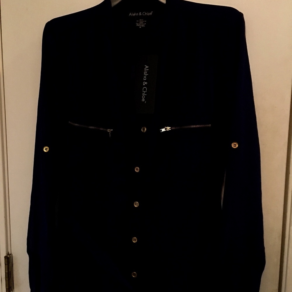 Alisha & Chloe shear womens dress shirt -Navy Blue- Size M